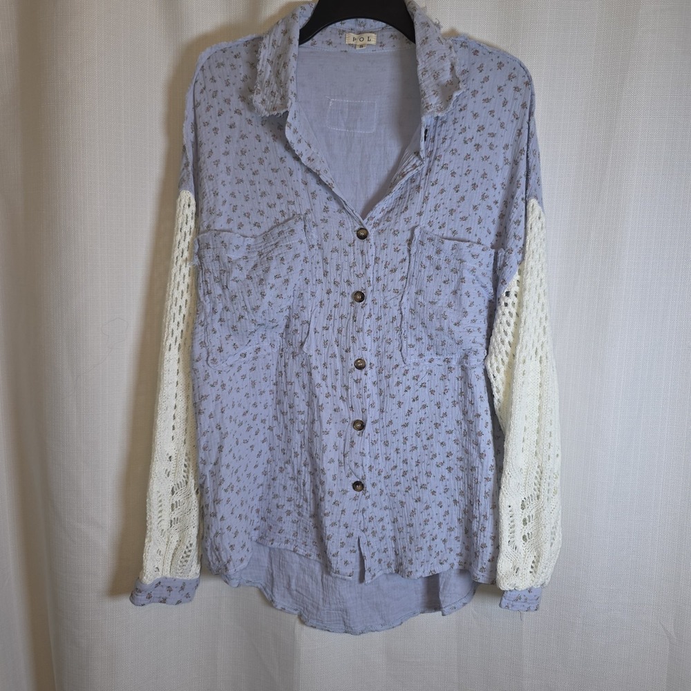 Pol Women's Distress Oversized Long Sleeve Shirt S Knit